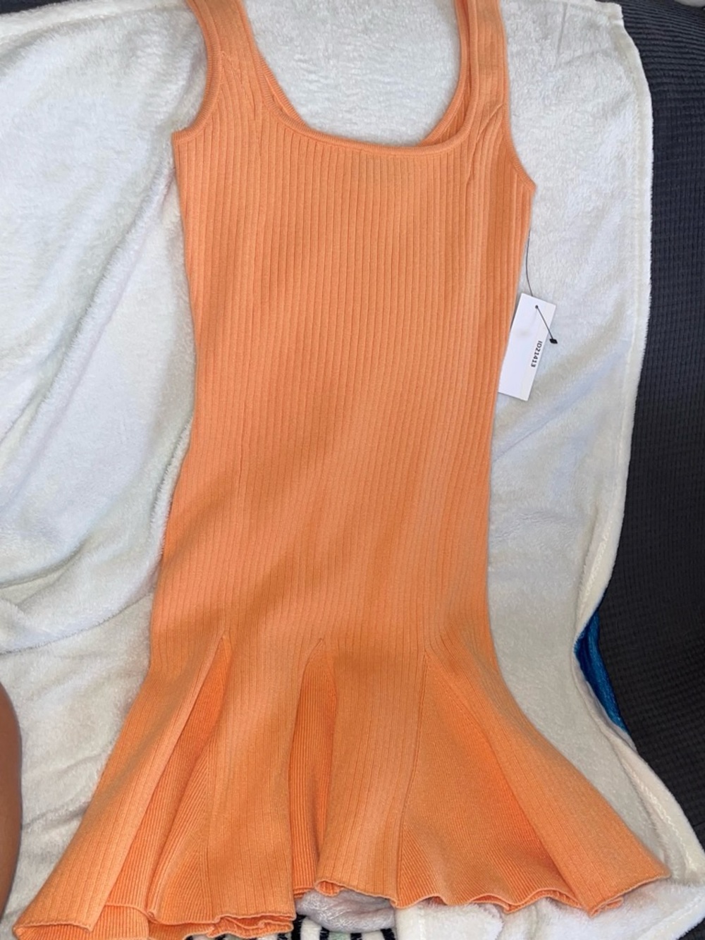 Orange Ribbed Knit Tank Dress